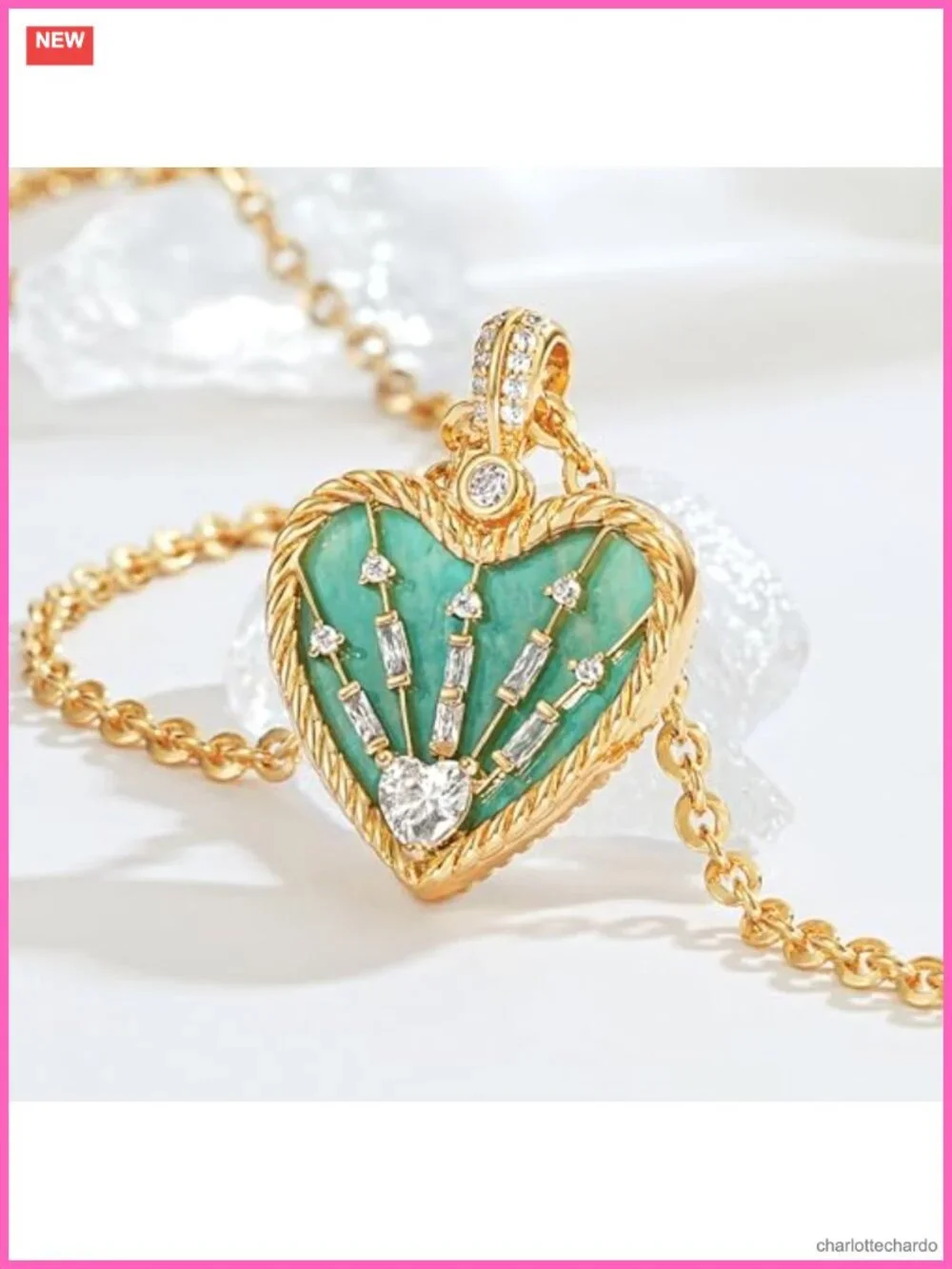 14K Gold Plated Double Sided Heart Pendant Necklace Dainty Charm Jewelry